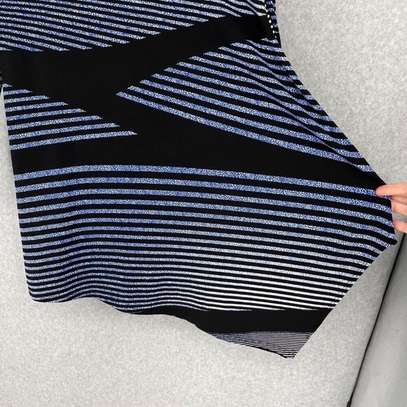 Clara Sun Woo Tunic Top Size S Blue Black Stripe Stretch Asymmetrical Hem Artsy - Picture 3 of 11